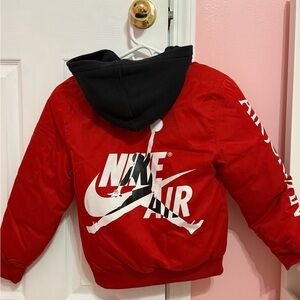 Nike Air Jordan Bomber Jacket Kids Red Jacket with Black Hood